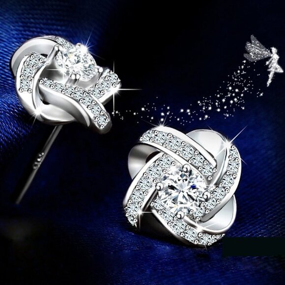 Sterling Silver Diamond Stud Earrings - Picture 3 of 6